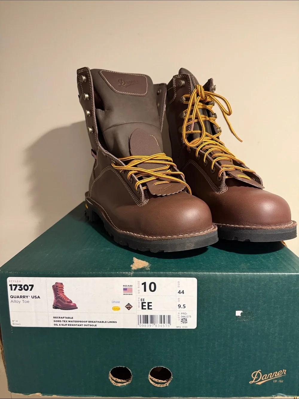 Danner Brown Work Boots with Yellow Laces